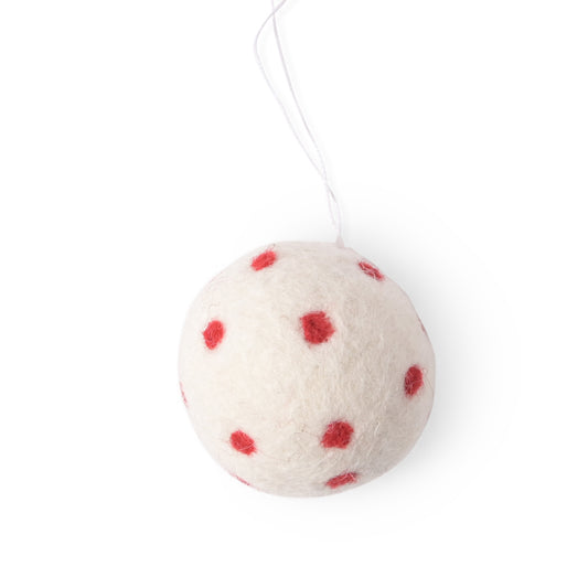 Aveva Little Hanging Baubles - White with Red Dots