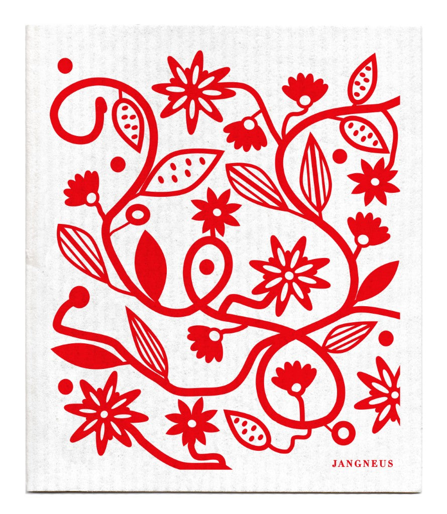 Doodle Flower Dishcloth - Red