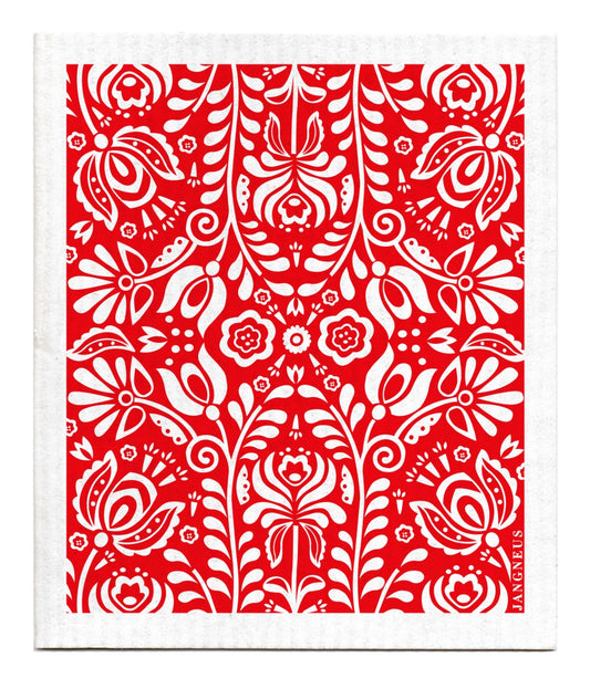 Scandi Bloom DIshcloth - Red